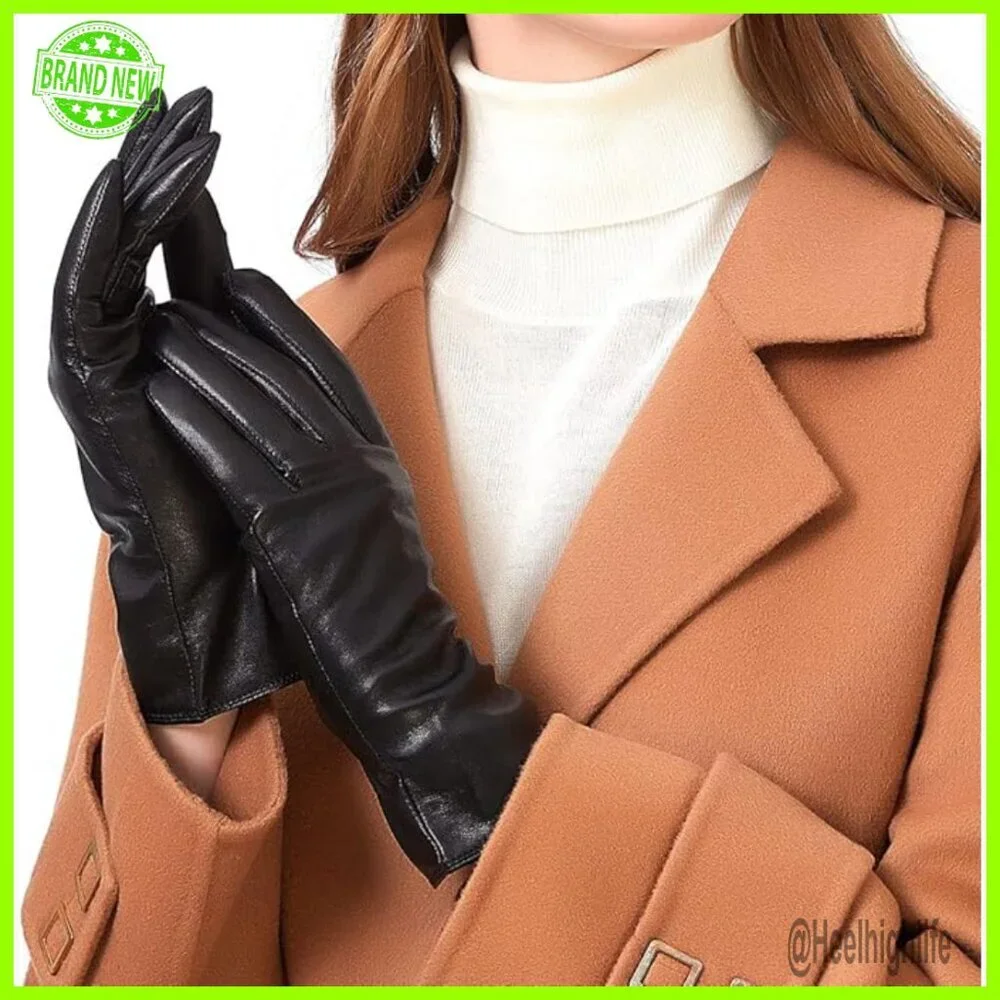 Genuine Sheepskin Leather Gloves Cashmere Lined Women's Medium Cold Weather